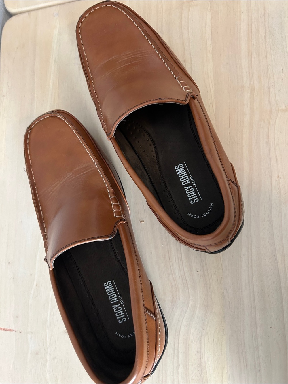 Stacy Adams Cognac Brown Leather Slip-On Loafers